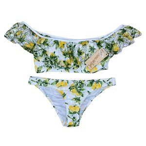 Cabana Del Sol Women’s Lemon Twist Bikini - Lace Over -Off Shoulder Size L - NWT